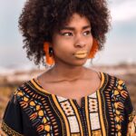 Young beautiful African woman, wearing African print design clothes